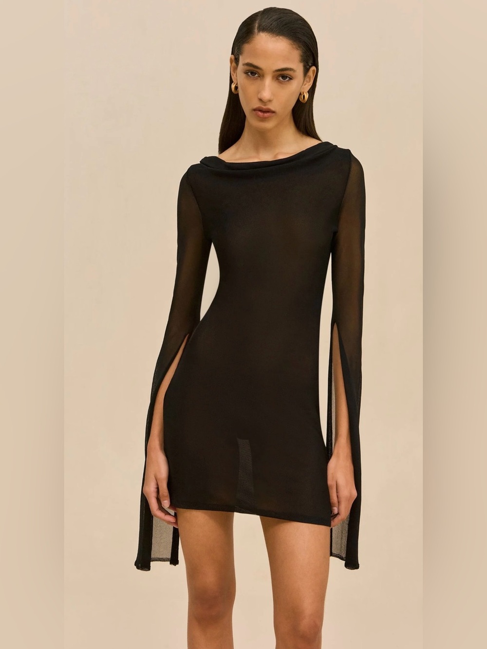 NWT Cult Gaia Hayden Dress XS Black Sheer Mini Cowl Neck w/ Box